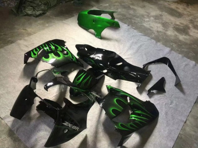 2000-2001 Noir Brillant Vert Flamme ZX9R Carénage Moto