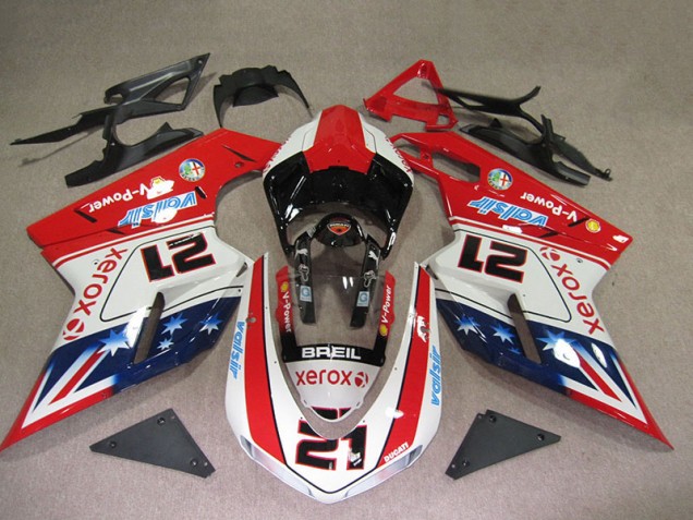 2007-2014 Rouge Blanc Breil Xerox 21 Ducati 1098 Carénage Moto