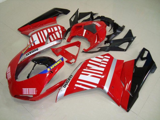 2007-2014 Rouge Blanc Ducati 848 1098 1198 Kit Carénages Motos Complet
